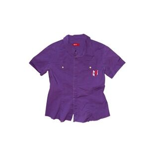 Vtg Diesel girls Purple Short Sleeve Button-Up Shirt L 12/14 embroidered‎ logo